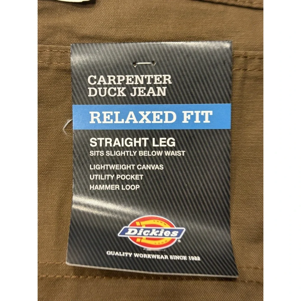 Dickies Carpenter Duck Jeans DU250RTB Mens 34x30 Rinsed Timber Brown Relaxed